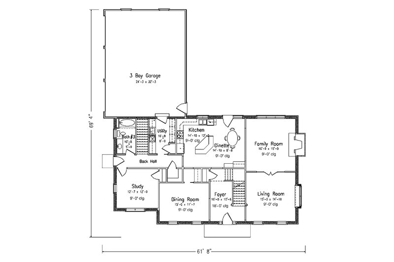 Home Plan - Floor Plan - Main Floor for Colonial House Plan #994-2 - 4 bed, 3 bath