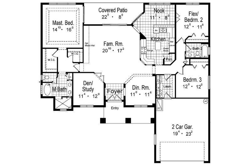 Home Plan - Floor Plan - Main Floor for Mediterranean House Plan #417-769 - 3 bed, 2 bath
