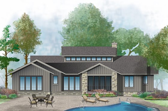 Exterior - Rear Elevation 1 for Prairie House Plan #929-1001 - 3 bed, 2.5 bath