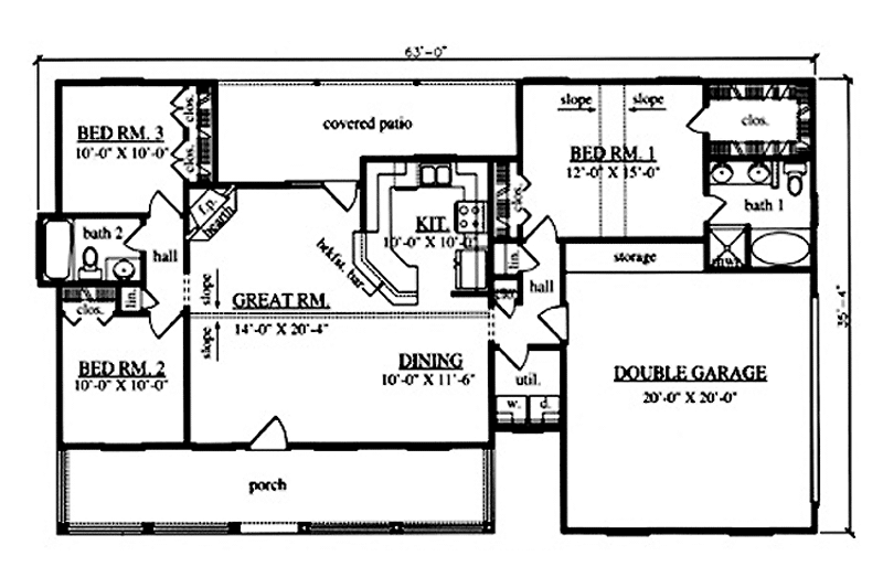 Dream House Plan - Floor Plan - Main Floor for Country House Plan #42-669 - 3 bed, 2 bath