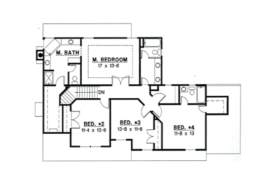 Floor Plan - Upper Floor for Traditional House Plan #67-497 - 4 bed, 3.5 bath