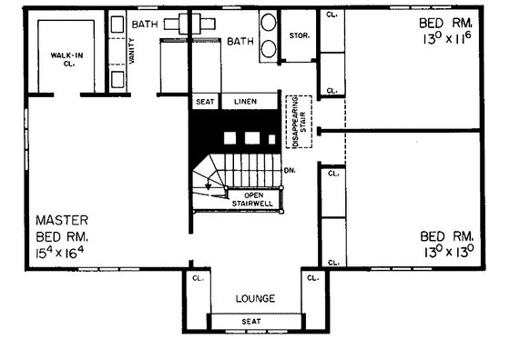 Floor Plan - Upper Floor for Contemporary House Plan #72-596 - 3 bed, 2.5 bath