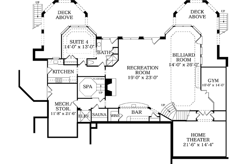 Home Plan - Floor Plan - Lower Floor for Mediterranean House Plan #453-380 - 4 bed, 5.5 bath