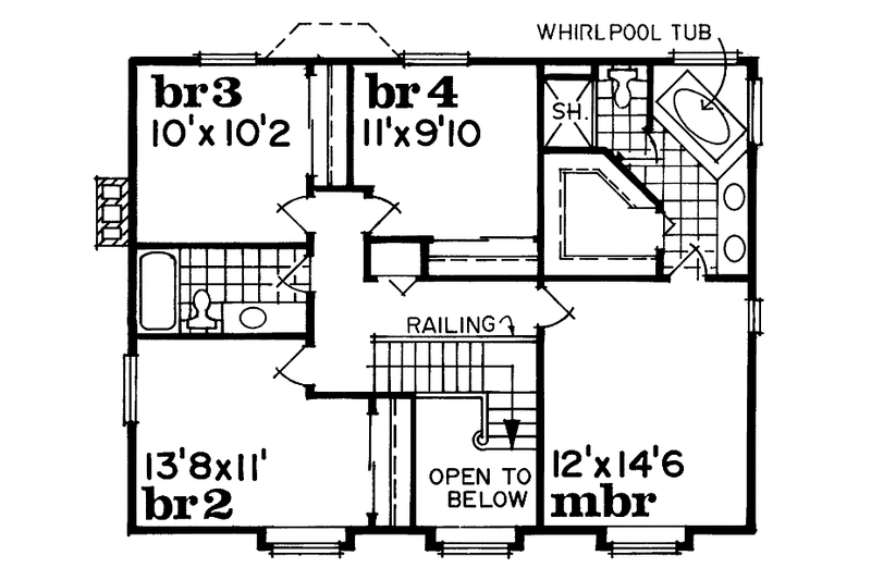 House Blueprint - Floor Plan - Upper Floor for Country House Plan #47-1018 - 4 bed, 2.5 bath