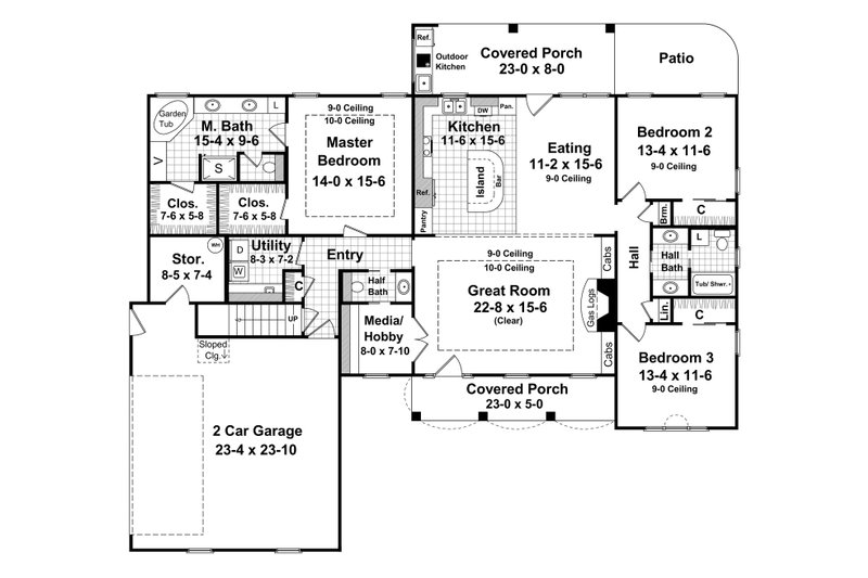 House Blueprint - Floor Plan - Main Floor for Farmhouse House Plan #21-514 - 3 bed, 2.5 bath