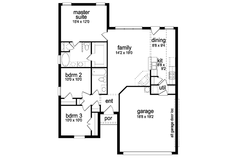 Home Plan - Floor Plan - Main Floor for Ranch House Plan #84-660 - 3 bed, 2 bath