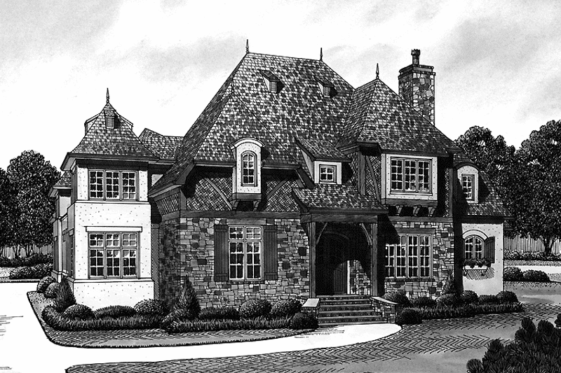 Home Plan - Exterior - Front Elevation 3 for European House Plan #453-214 - 5 bed, 5 bath