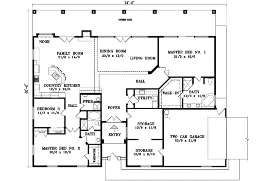 Floor Plan - Main Floor for Adobe / Southwestern House Plan #1-1034 - 3 bed, 3 bath