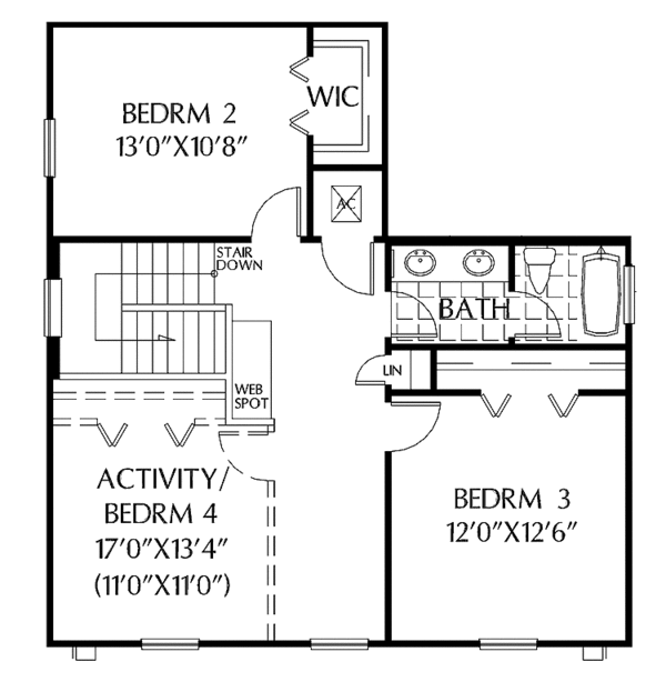 Architectural House Design - Colonial Floor Plan - Upper Floor Plan #999-161