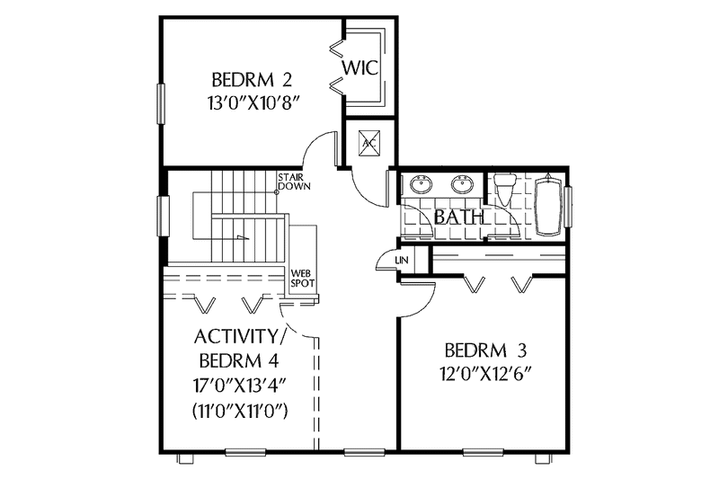 Home Plan - Floor Plan - Upper Floor for Colonial House Plan #999-161 - 3 bed, 2.5 bath