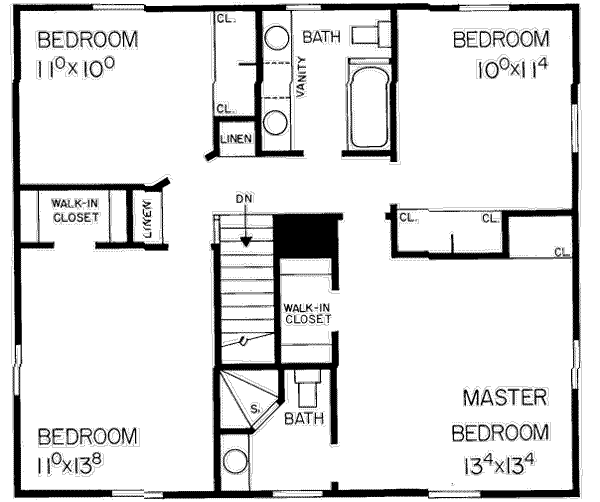 House Blueprint - Colonial Floor Plan - Upper Floor Plan #72-211