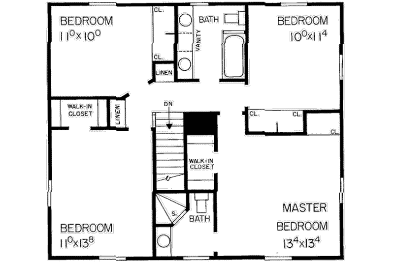 House Blueprint - Floor Plan - Upper Floor for Colonial House Plan #72-211 - 4 bed, 2.5 bath