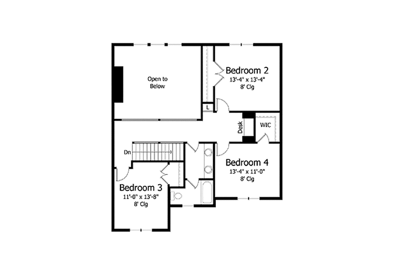 House Blueprint - Floor Plan - Upper Floor 1 for Colonial House Plan #51-1018 - 4 bed, 3.5 bath