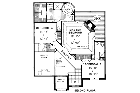 Floor Plan - Upper Floor for European House Plan #312-326 - 3 bed, 3.5 bath