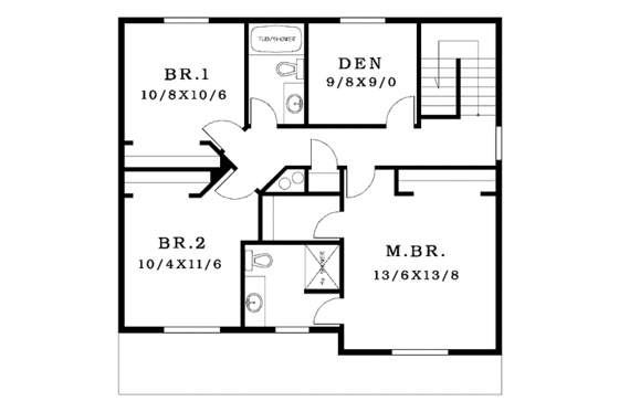 Floor Plan - Upper Floor for Craftsman House Plan #943-18 - 3 bed, 2.5 bath