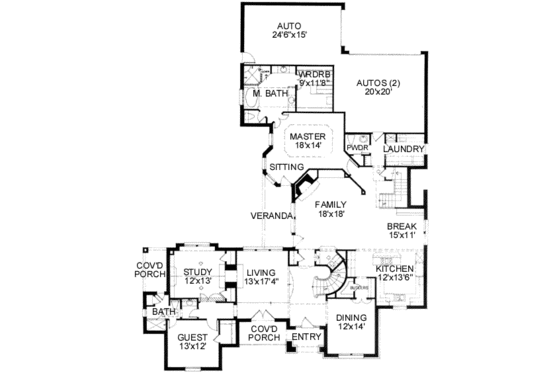 Floor Plan - Main Floor for European House Plan #141-156 - 5 bed, 4.5 bath