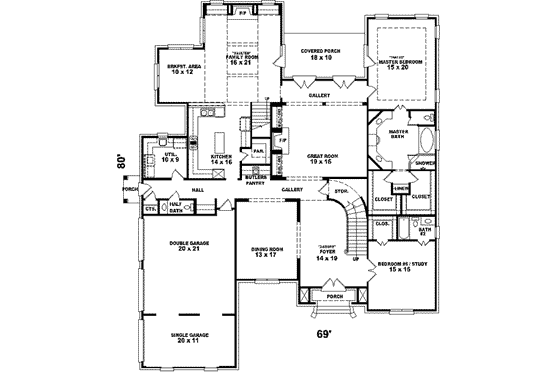 Floor Plan - Main Floor for European House Plan #81-645 - 4 bed, 4 bath