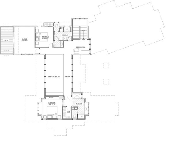 Craftsman style house plan, upper level floor plan
