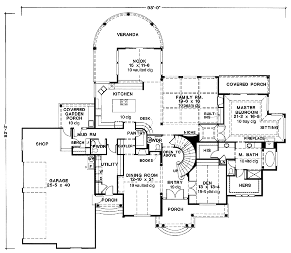 Architectural House Design - Colonial Floor Plan - Main Floor Plan #966-62