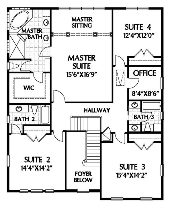 Architectural House Design - Colonial Floor Plan - Upper Floor Plan #999-55