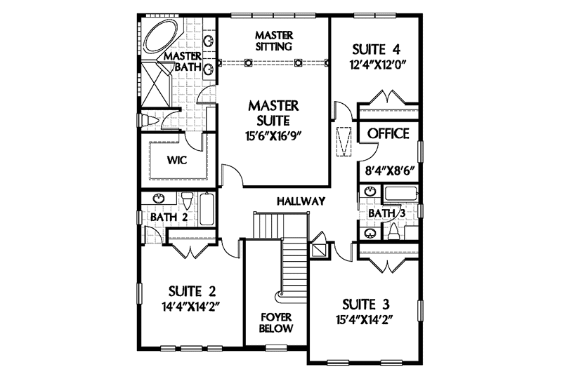 Home Plan - Floor Plan - Upper Floor for Colonial House Plan #999-55 - 4 bed, 3.5 bath