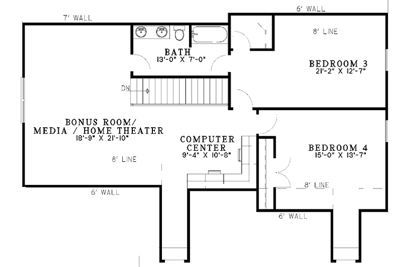 Architectural House Design - Floor Plan - Upper Floor for Country House Plan #17-3128 - 4 bed, 3 bath