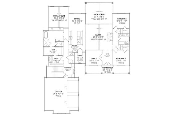 Floor Plan - Main Floor for Farmhouse House Plan #1096-77 - 3 bed, 2 bath