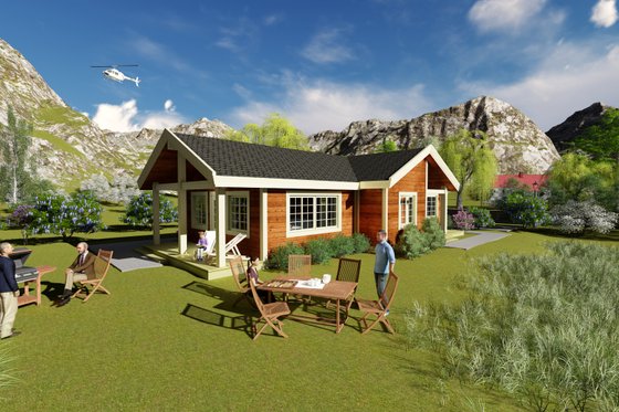 Exterior - Rear Elevation for Cabin House Plan #549-25 - 3 bed, 1 bath