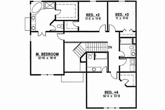 Floor Plan - Upper Floor for Traditional House Plan #67-807 - 4 bed, 3 bath