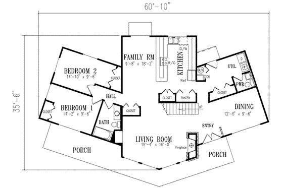 Floor Plan - Main Floor for Contemporary House Plan #1-388 - 3 bed, 2.5 bath