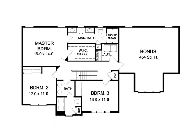 Architectural House Design - Floor Plan - Upper Floor for Colonial House Plan #1010-83 - 3 bed, 2.5 bath