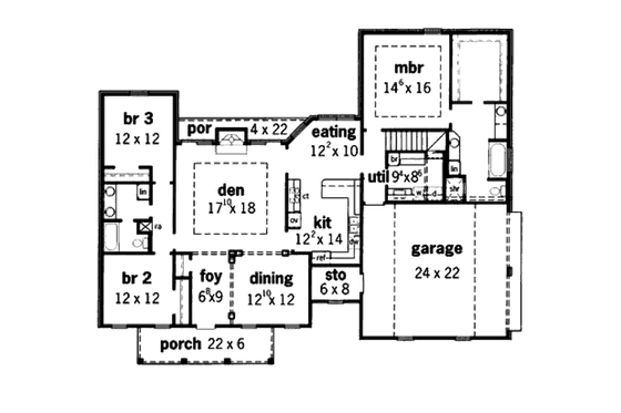 Floor Plan - Main Floor for Farmhouse House Plan #16-165 - 3 bed, 2 bath