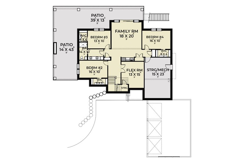 Home Plan - Floor Plan - Lower Floor for Contemporary House Plan #1070-161 - 4 bed, 2.5 bath