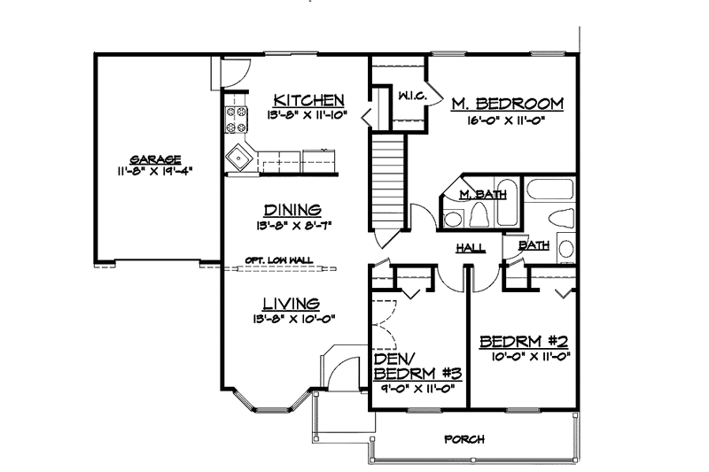 Architectural House Design - Floor Plan - Main Floor for Country House Plan #320-903 - 2 bed, 2 bath