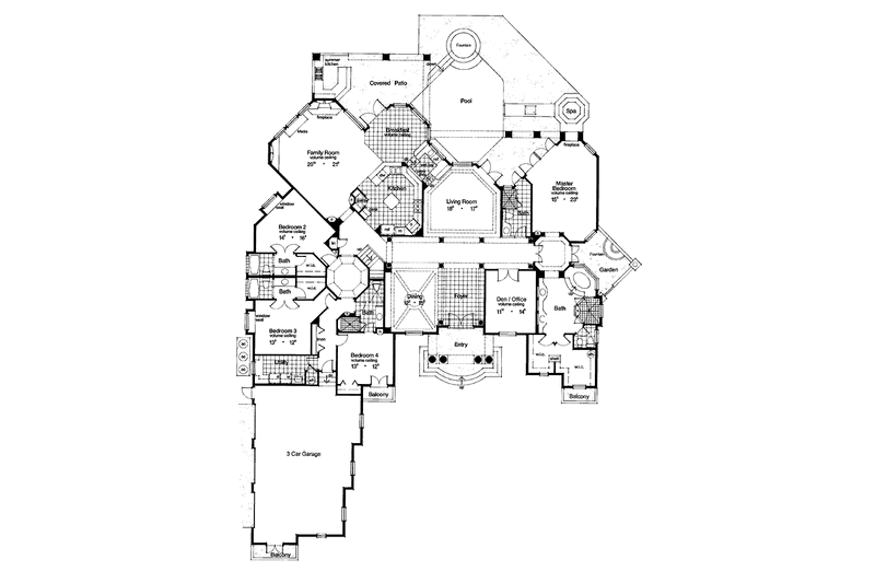 House Blueprint - Floor Plan - Main Floor for Mediterranean House Plan #417-538 - 4 bed, 5 bath