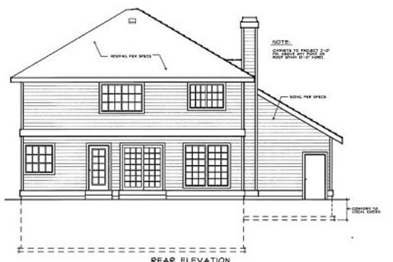 Exterior - Rear Elevation for Traditional House Plan #90-203 - 3 bed, 2.5 bath