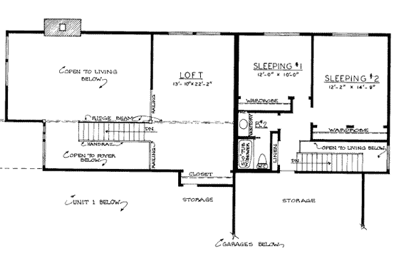 Floor Plan - Upper Floor for Modern House Plan #303-281 - 2 bed, 2 bath