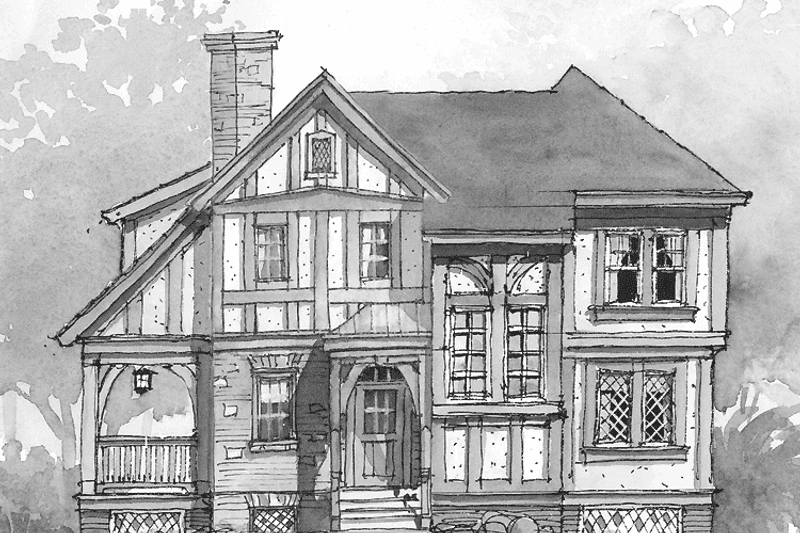 Home Plan - Exterior - Front Elevation 3 for Tudor House Plan #429-319 - 2 bed, 2.5 bath