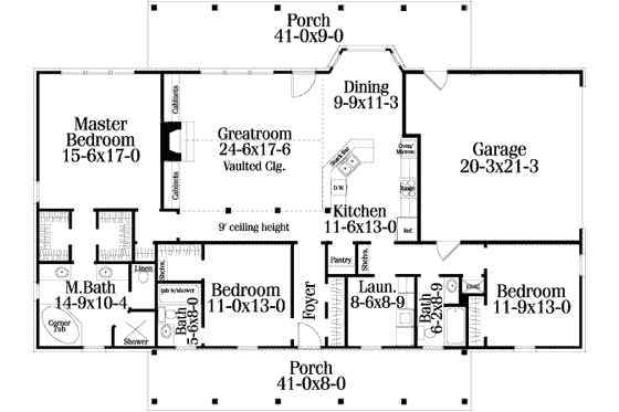 Floor Plan - Main Floor for Farmhouse House Plan #406-126 - 3 bed, 3 bath