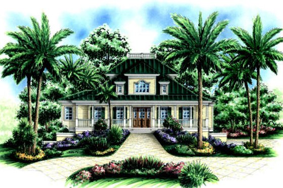 Exterior - Front Elevation for Beach House Plan #27-413 - 5 bed, 4.5 bath