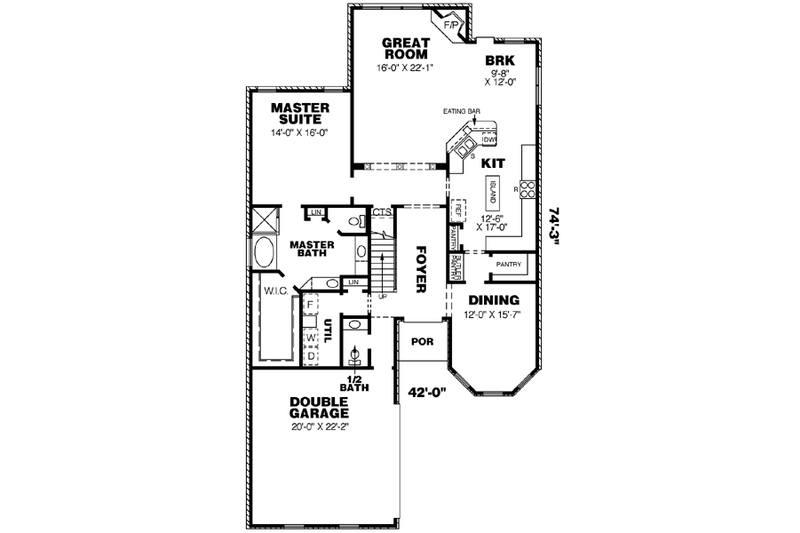 Home Plan - Floor Plan - Main Floor for Southern House Plan #34-185 - 3 bed, 2 bath