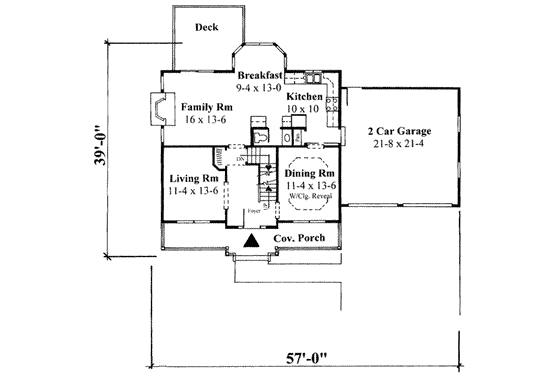 Floor Plan - Main Floor for Traditional House Plan #75-160 - 3 bed, 2.5 bath