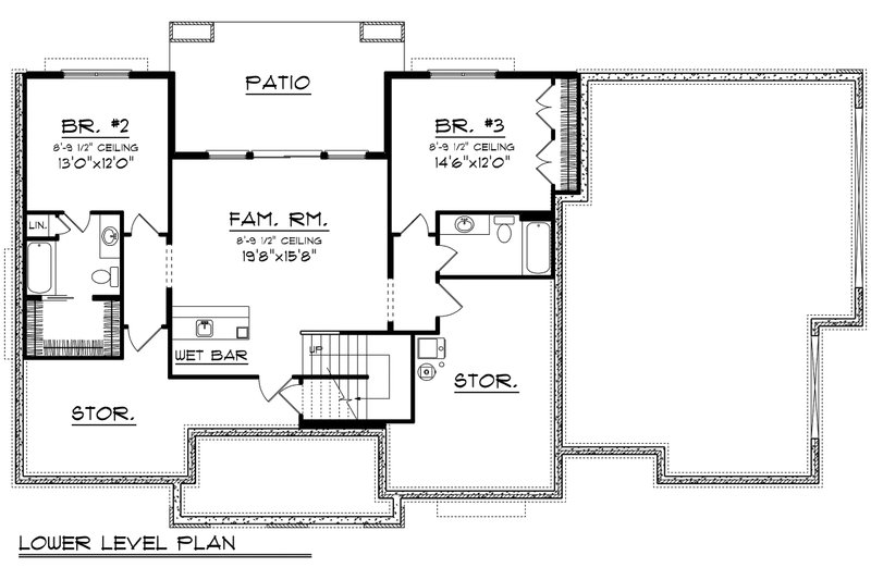 House Blueprint - Floor Plan - Lower Floor for Cottage House Plan #70-1180 - 3 bed, 3.5 bath