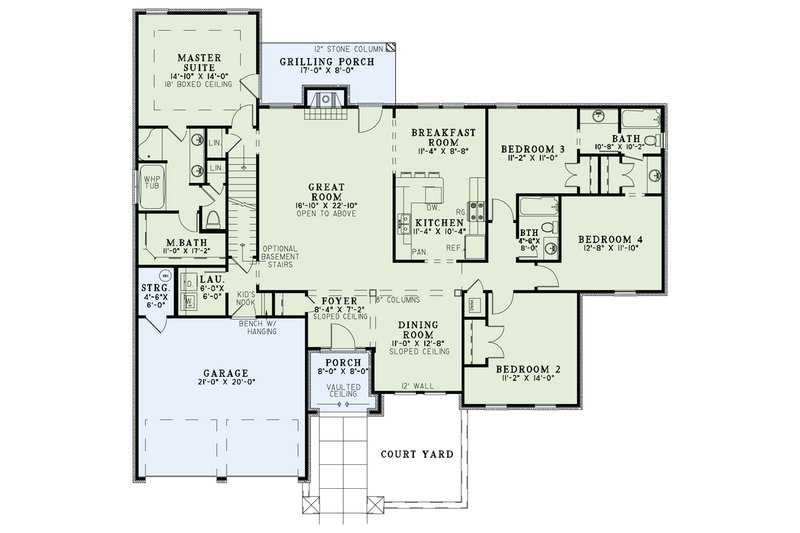 House Blueprint - Floor Plan - Main Floor for European House Plan #17-200 - 4 bed, 2.5 bath