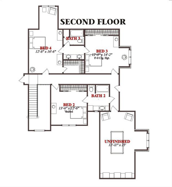 Traditional Floor Plan - Upper Floor Plan #63-213