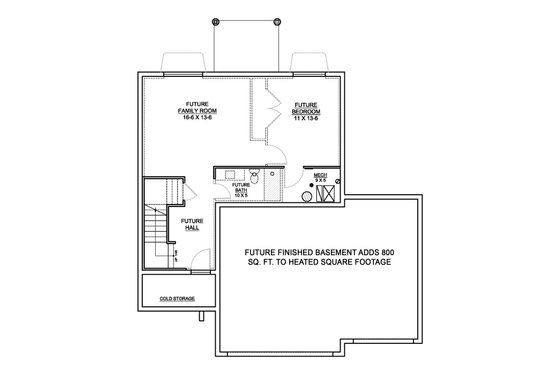 Floor Plan - Lower Floor for Traditional House Plan #1073-7 - 3 bed, 2.5 bath