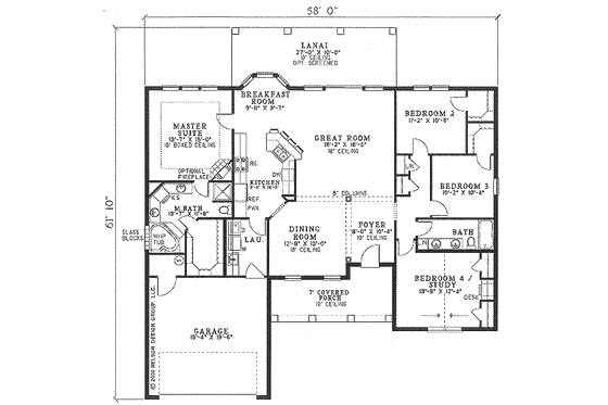 Floor Plan - Main Floor for Mediterranean House Plan #17-1139 - 4 bed, 2 bath