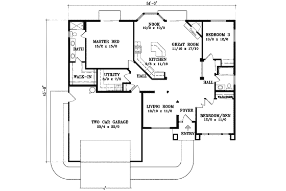 Floor Plan - Main Floor for Adobe / Southwestern House Plan #1-580 - 3 bed, 2 bath