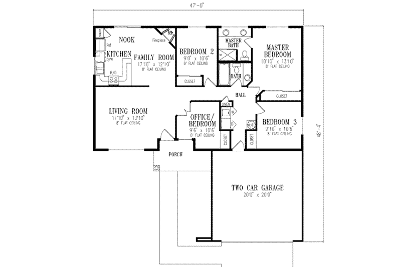 House Design - Floor Plan - Main Floor for European House Plan #1-228 - 4 bed, 2 bath