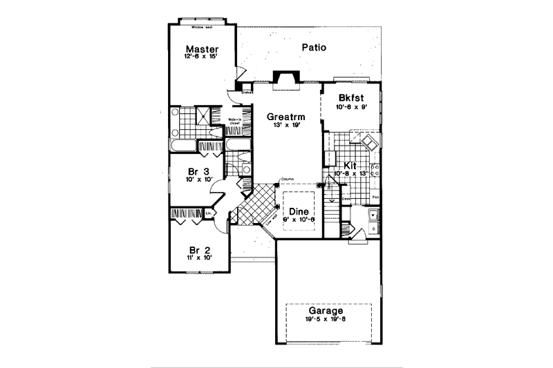 House Design - Floor Plan - Main Floor for Ranch House Plan #300-103 - 3 bed, 2 bath